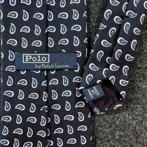 Polo Ralph Lauren Vintage 90s Tie Paisley 100% Silk Handmade USA Necktie Navy